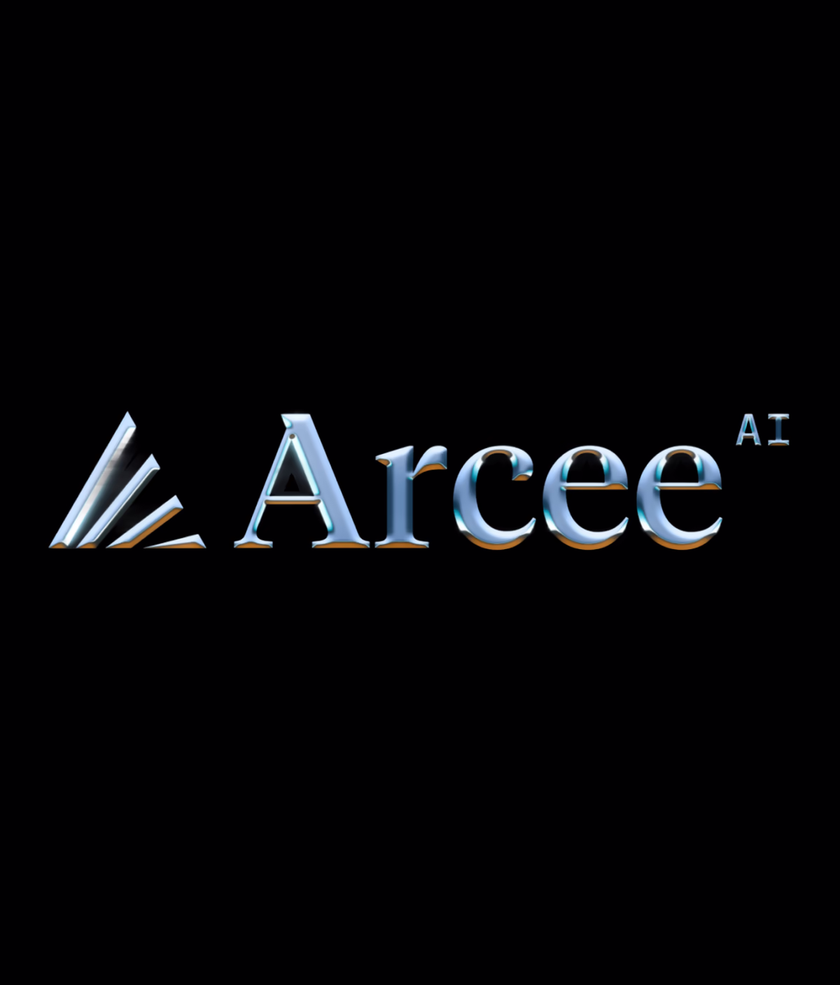 Metallic Arcee AI logo on black