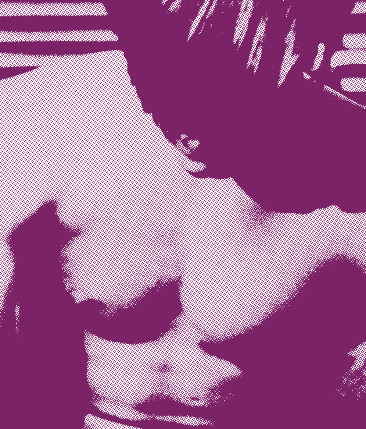 Purple halftone close-up portrait for the Bigmouth apparel project