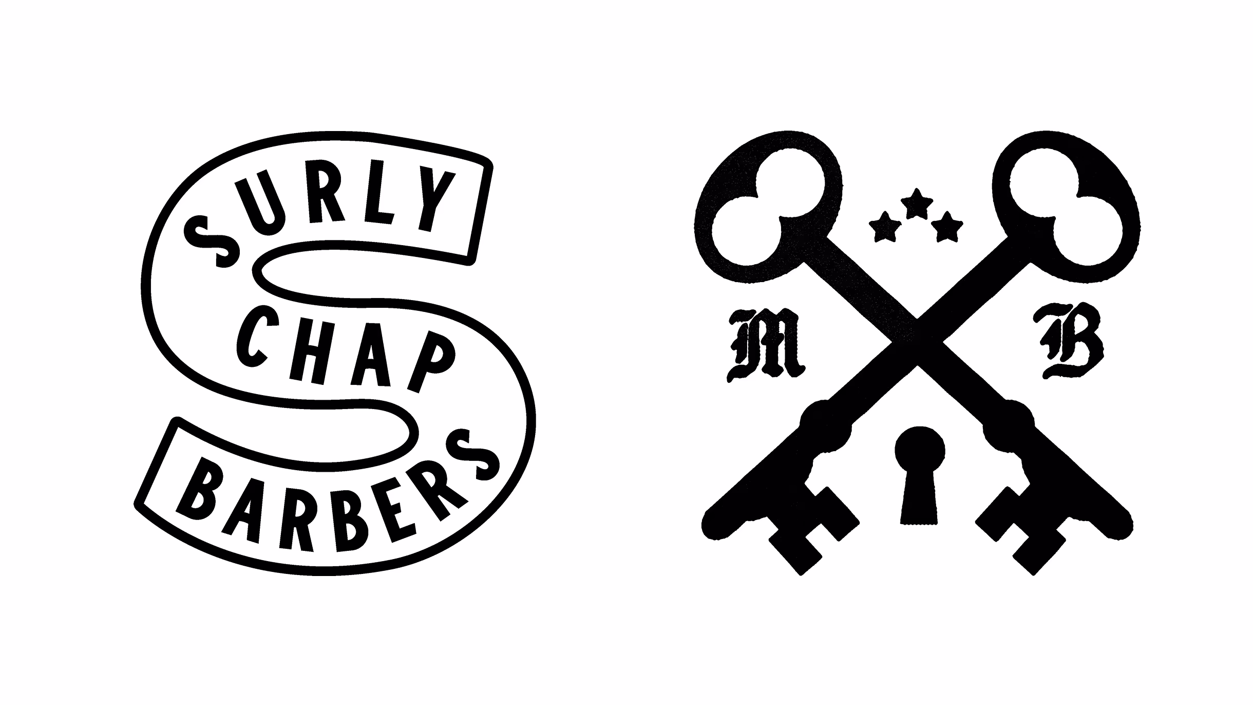 Surly Chap Barbers logo beside a crossed-key emblem