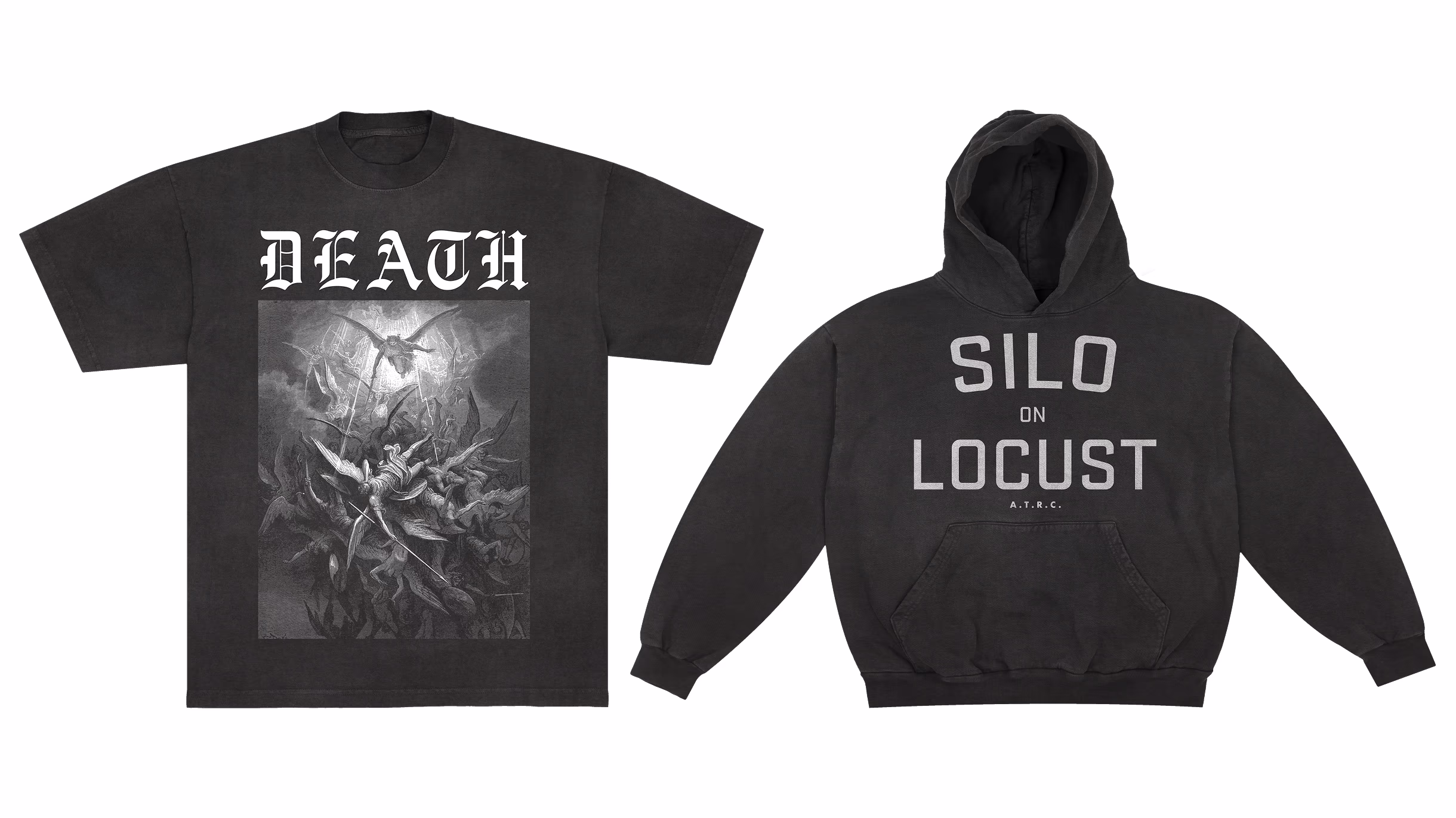 Black Death band T-shirt and Silo the Locust hoodie