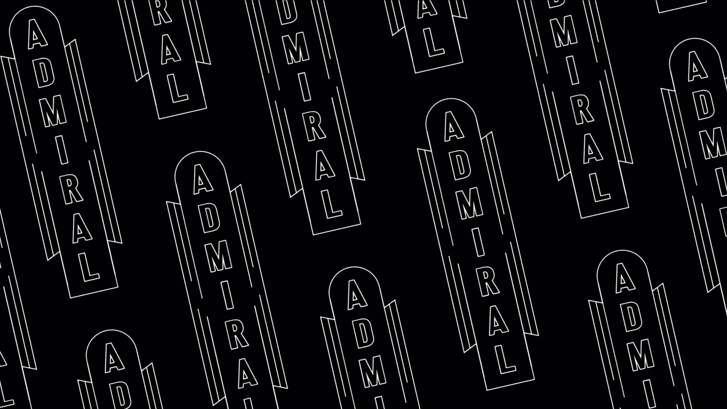 Repeating outlined Admiral wordmark pattern on black