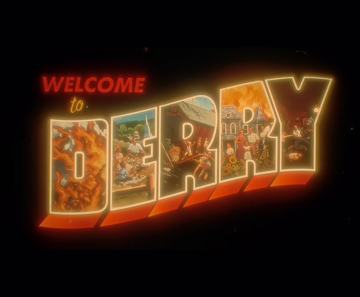 Glowing Welcome to Derry title artwork on black