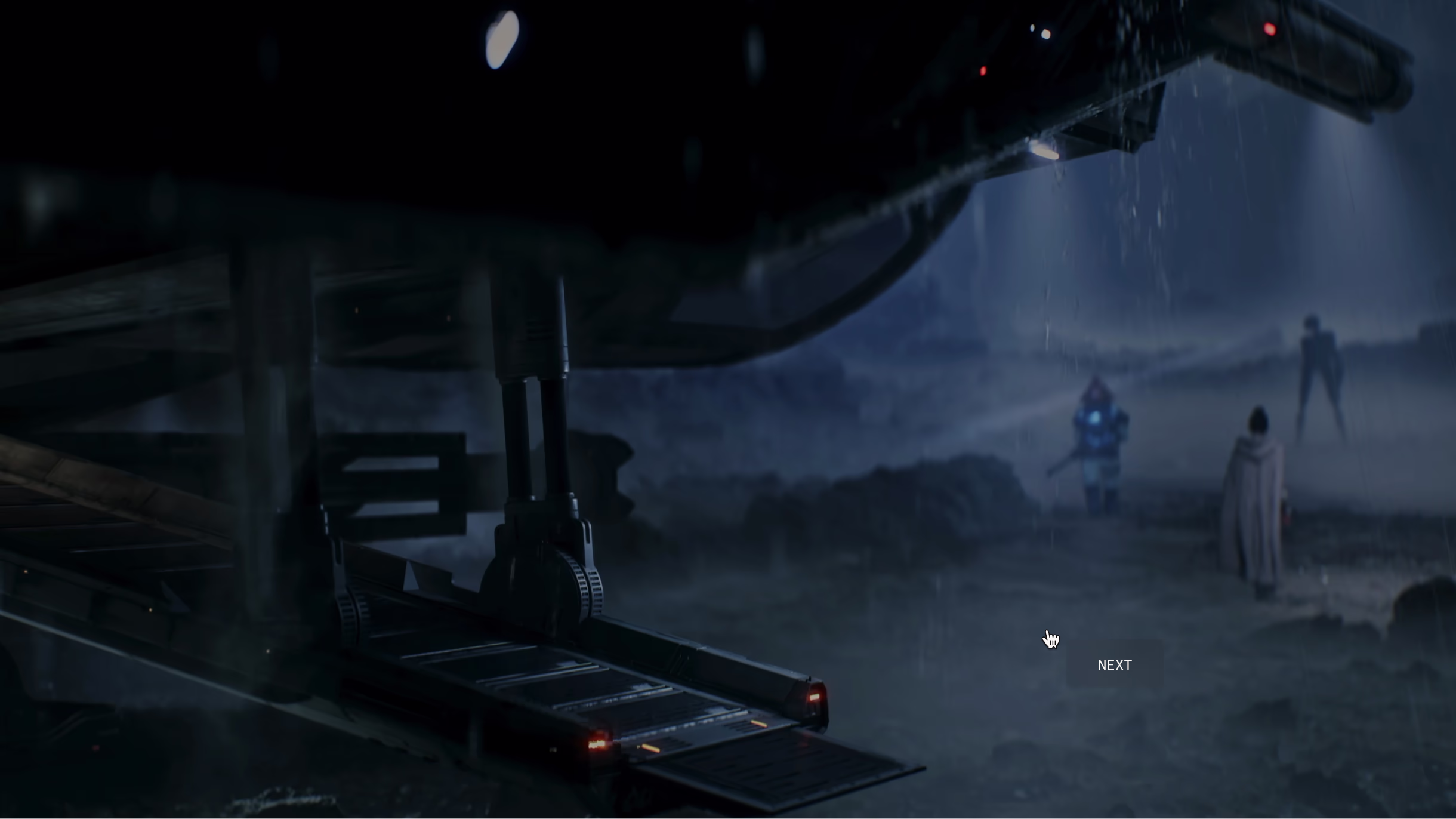 Cinematic night scene beneath a spacecraft in Star Wars: Fate of the Old Republic
