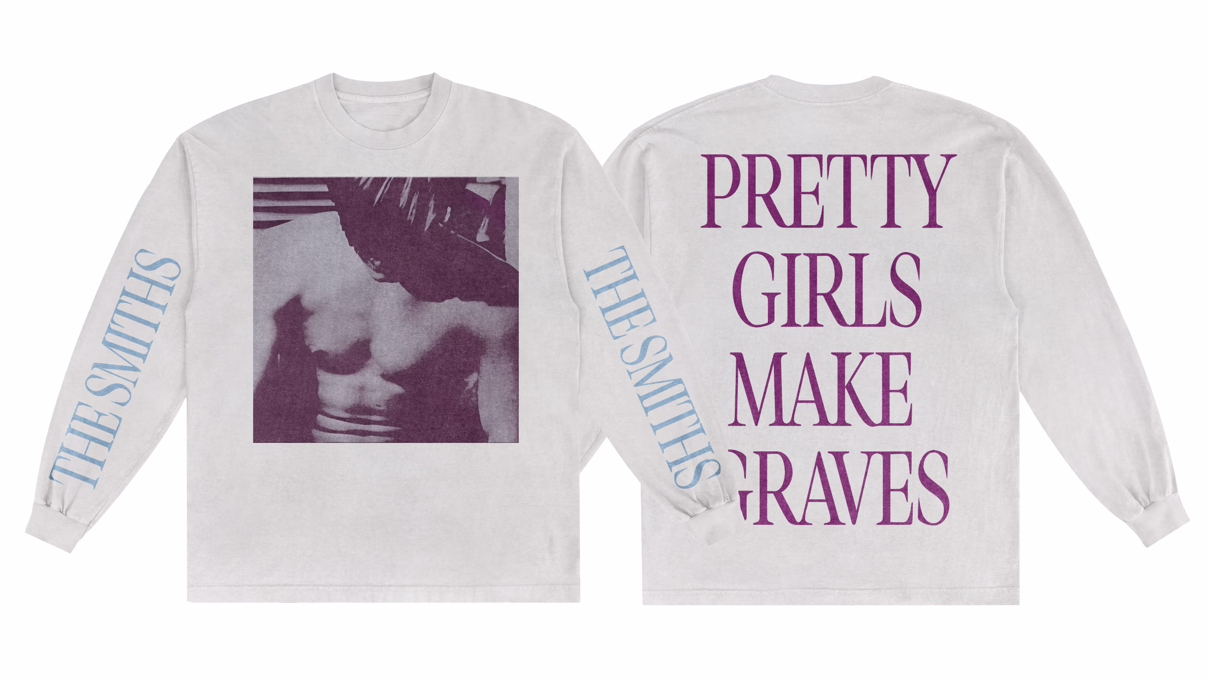 Front and back of a white Pretty Girls Make Graves shirt