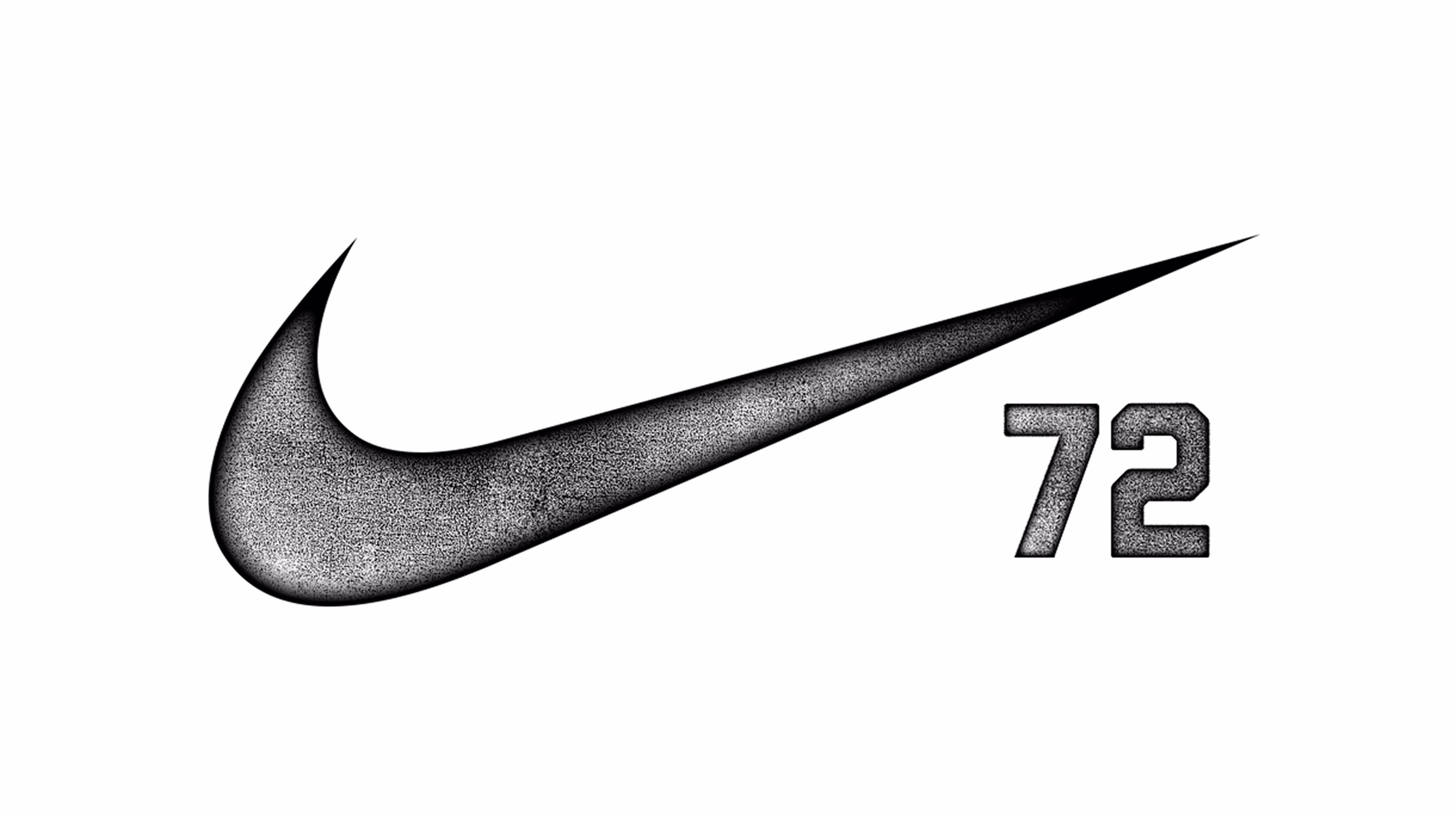 Black Nike swoosh beside the number 72 on white