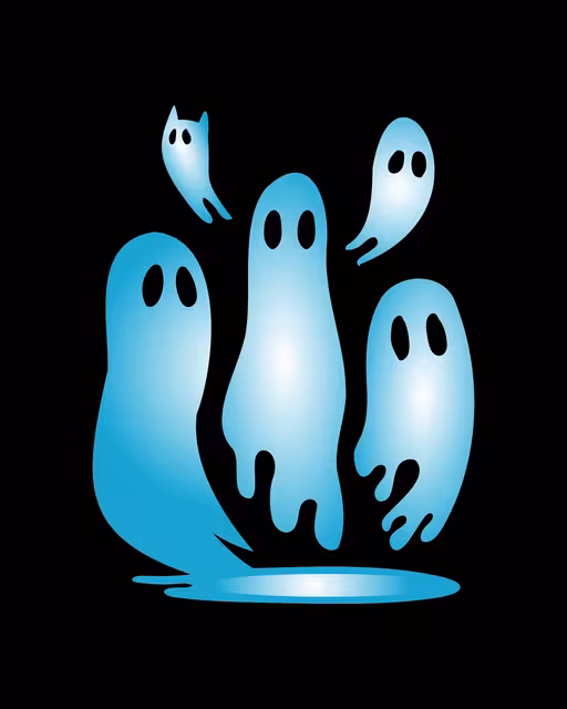 Five blue gradient ghosts gathered on black