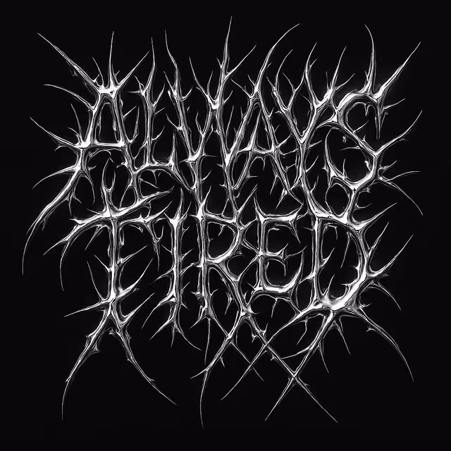 Chrome thorn-like gothic lettering on black