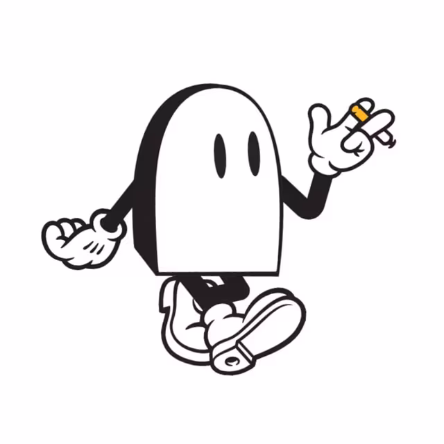 Cartoon sheet ghost walking in sneakers and holding a cigarette