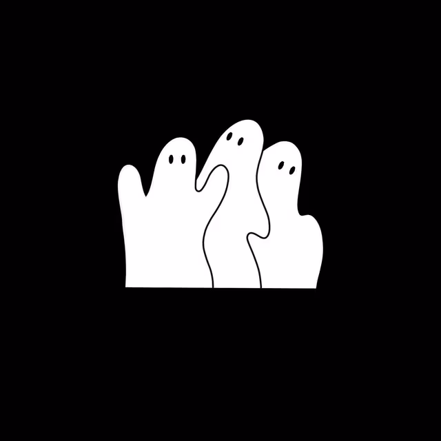 Three overlapping white ghosts on black