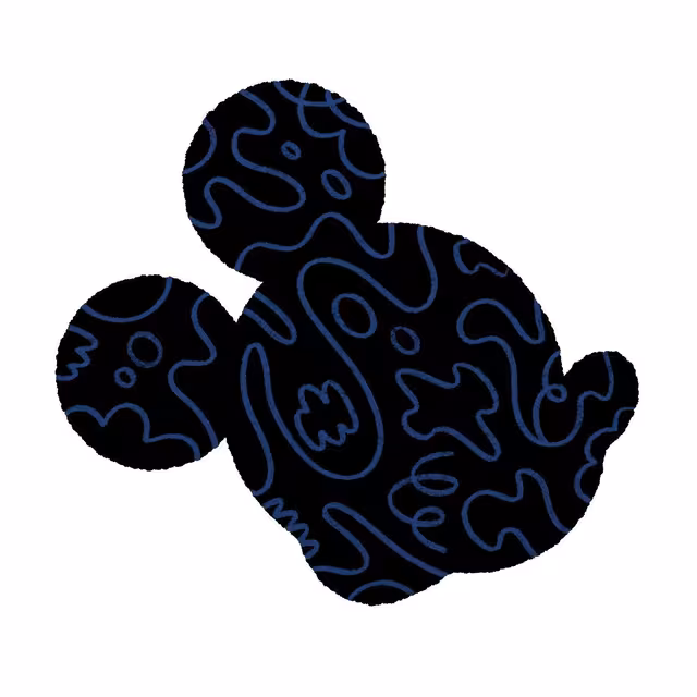 Black three-circle silhouette filled with blue abstract line drawings