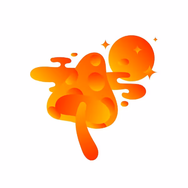 Melting orange three-circle form with pink highlights and sparkles
