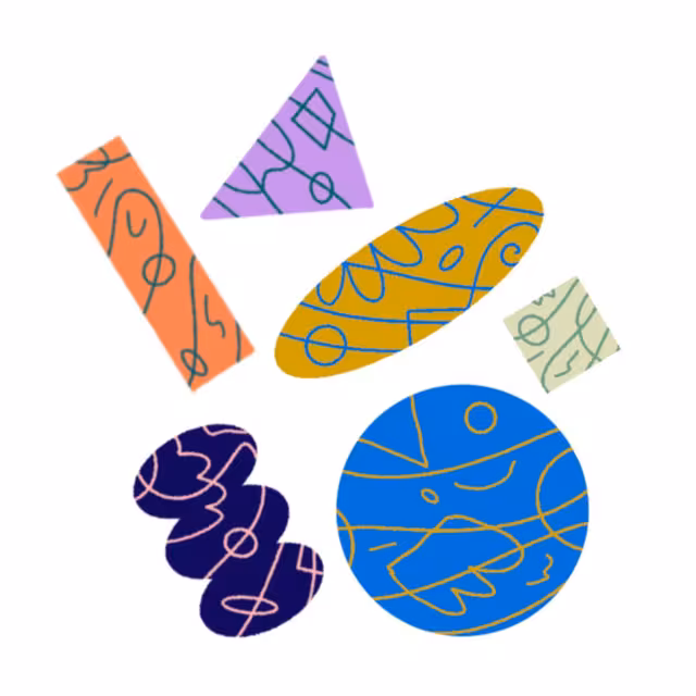 Colorful abstract geometric shapes with hand-drawn squiggle patterns