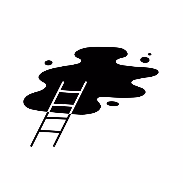 White ladder leaning into a black ink cloud on white