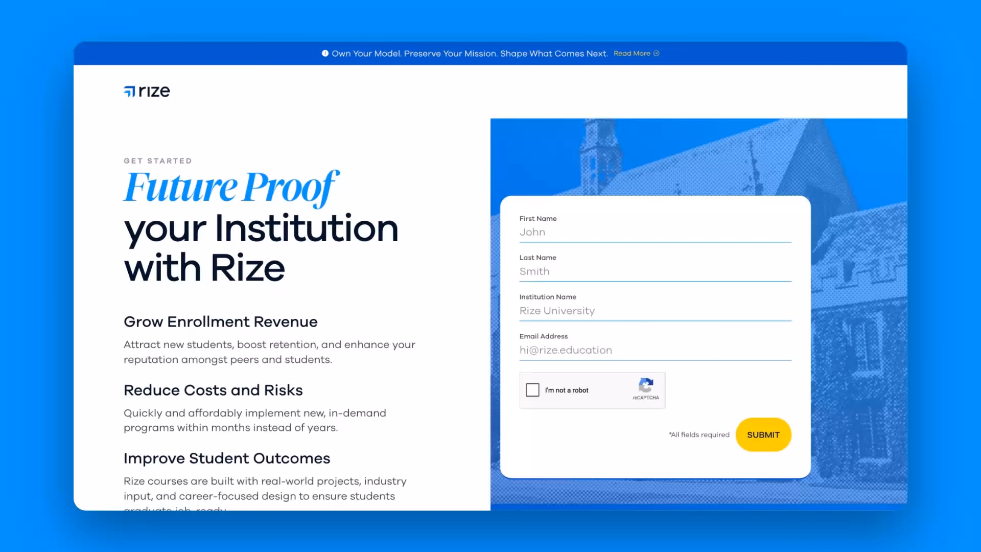 Rize Education schedule a call page