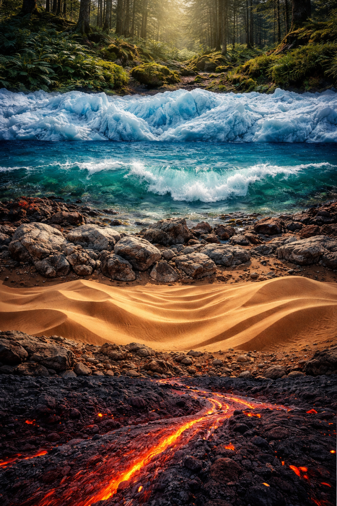 About Jungle Creatives Cover - fire, sand, desert, sea, forest