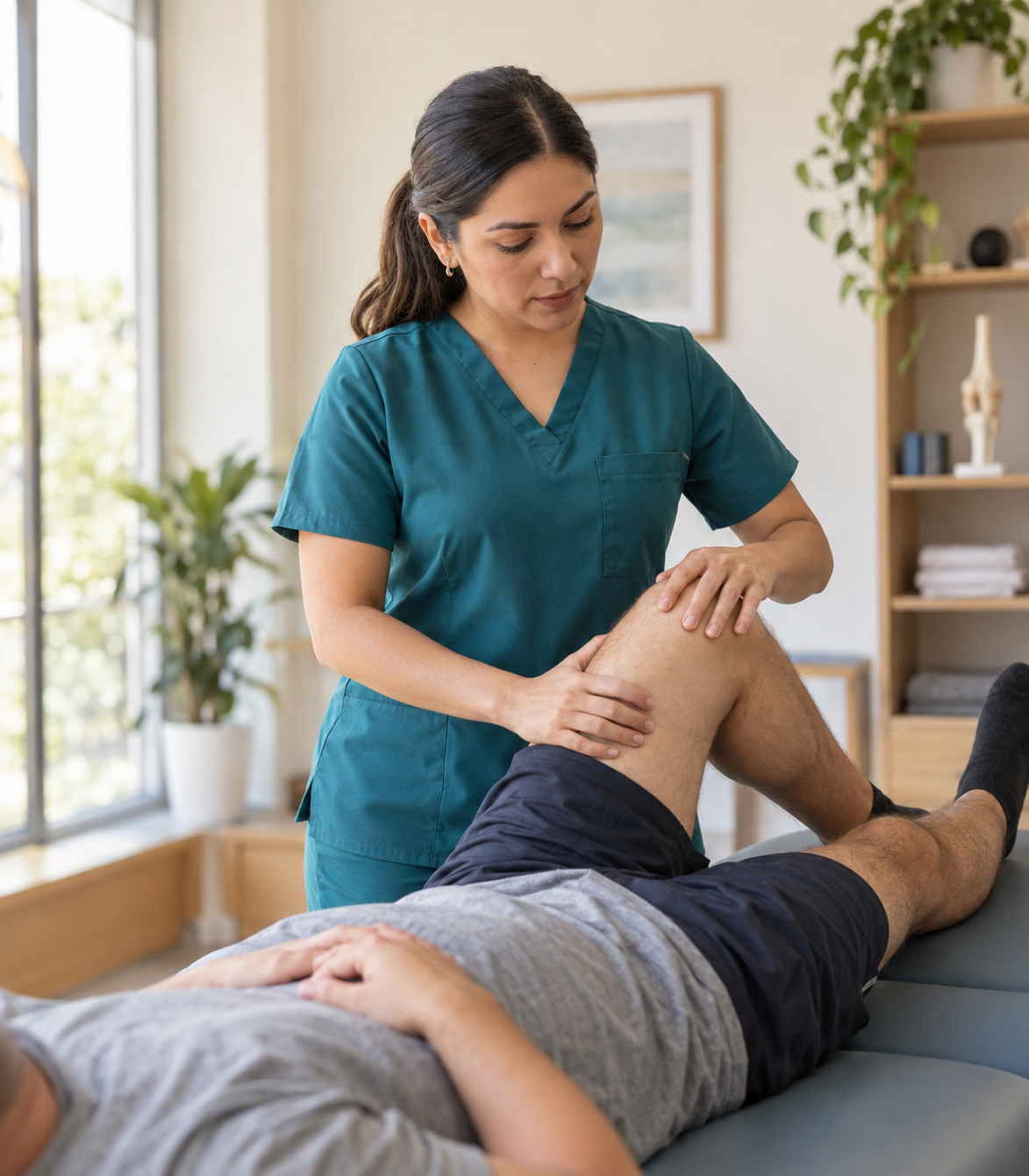 Fisioterapeuta atendiendo a un paciente