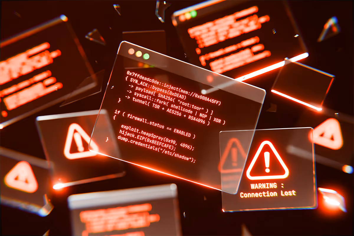 Gesprungener Bildschirm mit roter Warnmeldung als Sinnbild für Sicherheitslücken durch veraltete Website-Plugins