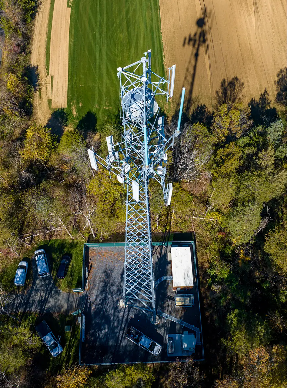 Angled downward view of a wireless infrastructure tower