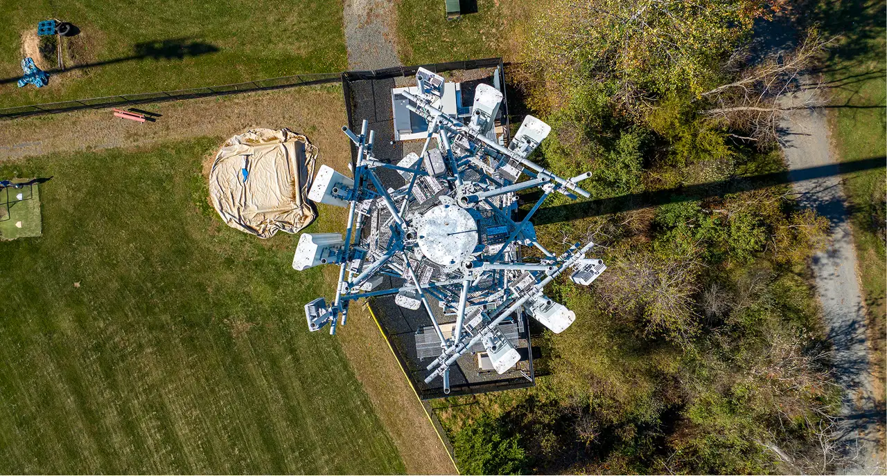Top-down view of a wireless tower