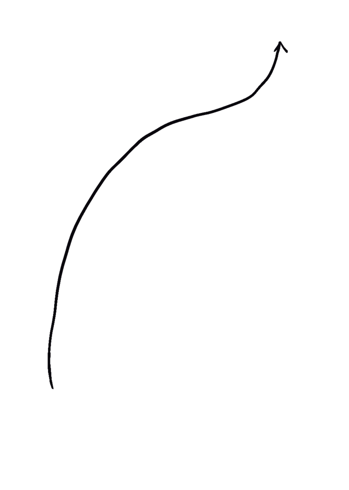 Curved black arrow pointing diagonally upward to the right.