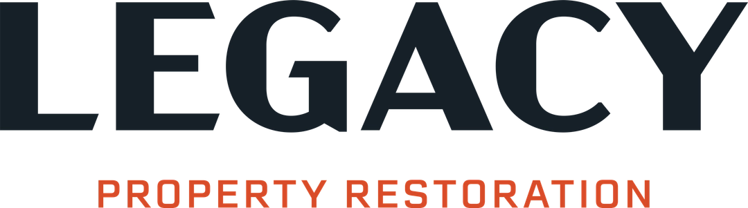 Legacy Property Restoration text logo with 'LEGACY' in large dark letters and 'PROPERTY RESTORATION' in smaller orange letters underneath.