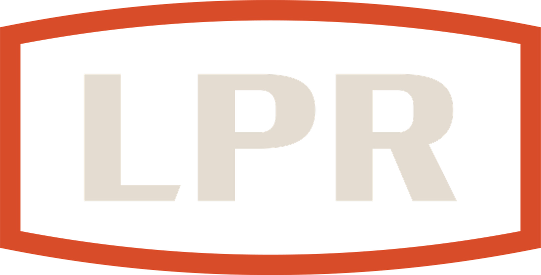 Logo with beige letters 'LPR' inside an orange outlined rounded rectangle.