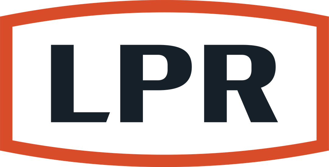Logo with the letters LPR in bold dark font inside an orange rounded rectangular border.