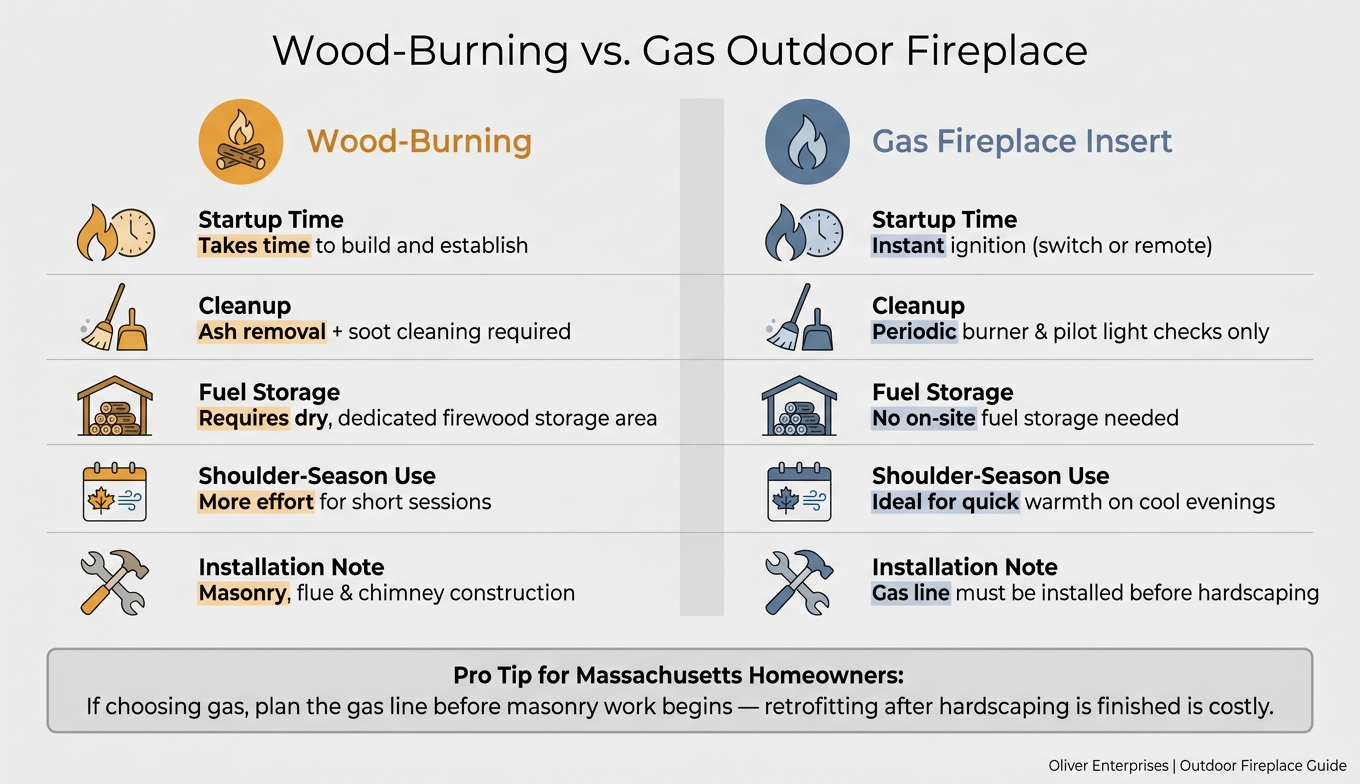 Wood-Burning vs. Gas Outdoor Fireplace: Massachusetts Comparison Guide