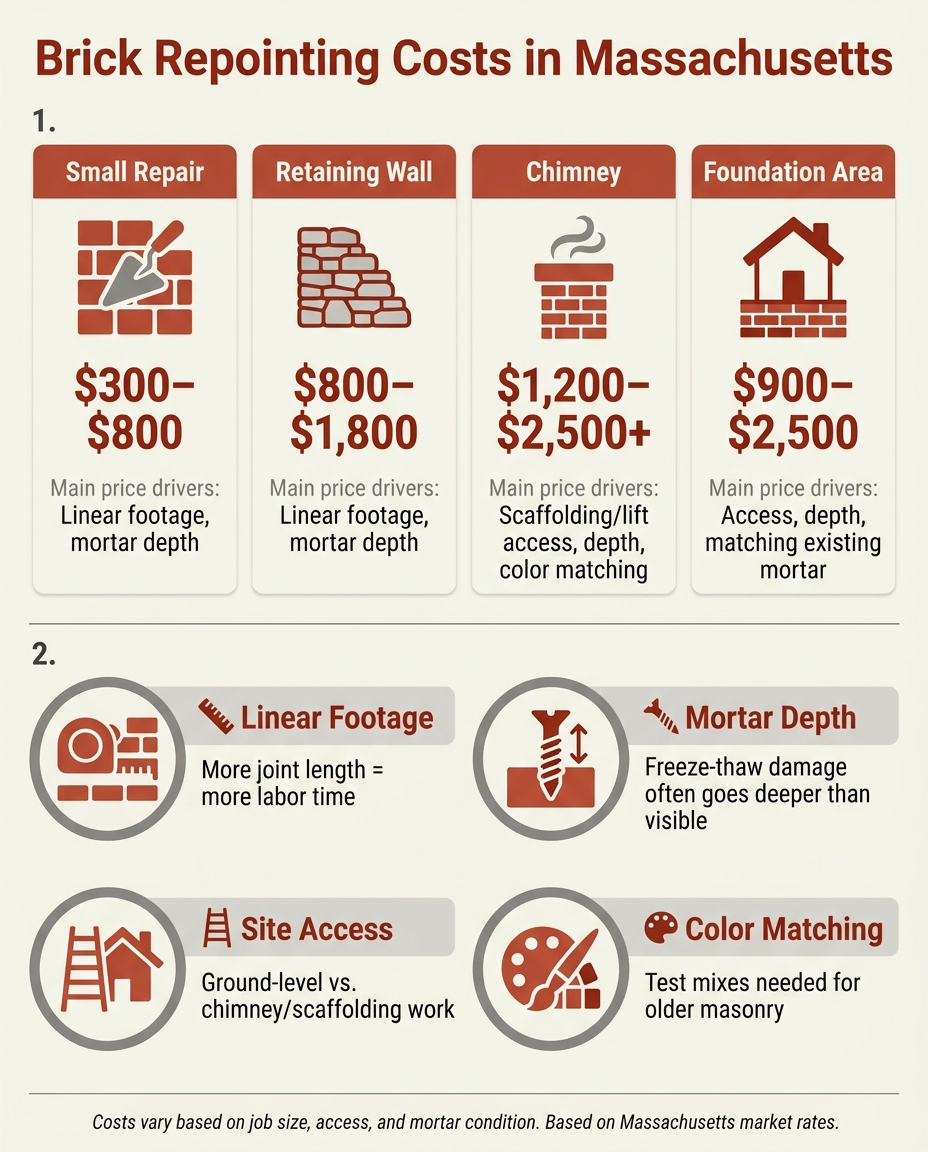 Brick Repointing Costs in Massachusetts: Scenarios & Price Drivers