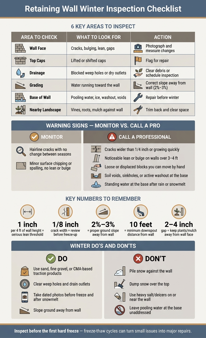 Retaining Wall Winter Inspection Checklist: Warning Signs & Actions
