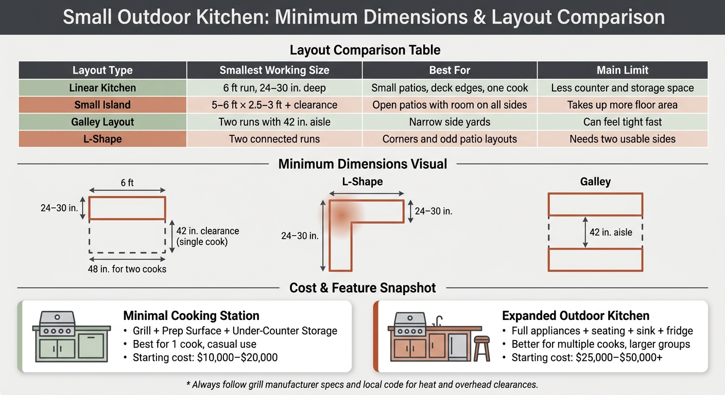 Small Outdoor Kitchen Layouts: Minimum Dimensions & Clearances at a Glance
