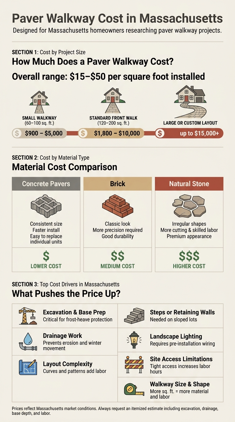 Paver Walkway Cost in Massachusetts: Materials, Sizes & Key Cost Drivers