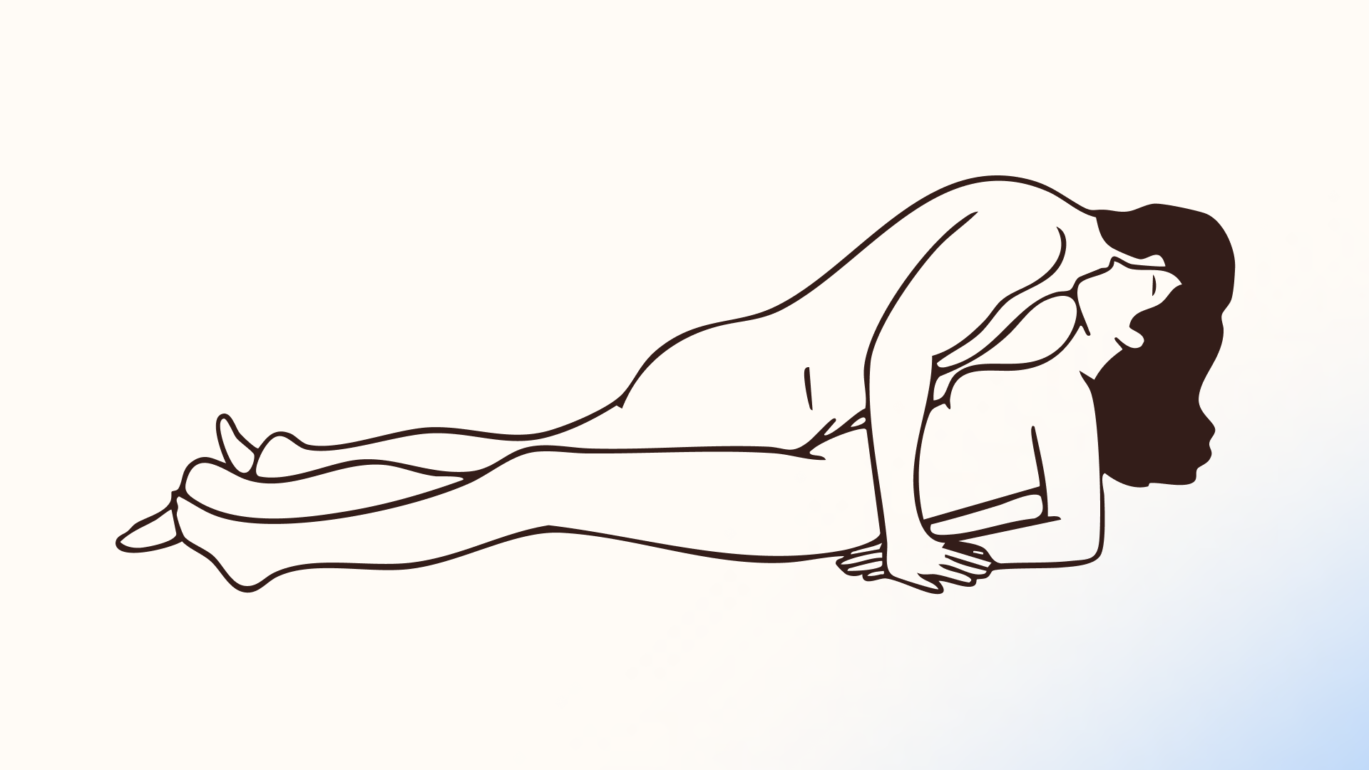 Line illustration of the coital alignment technique, a modified missionary position with the penetrating partner's hips shifted higher.