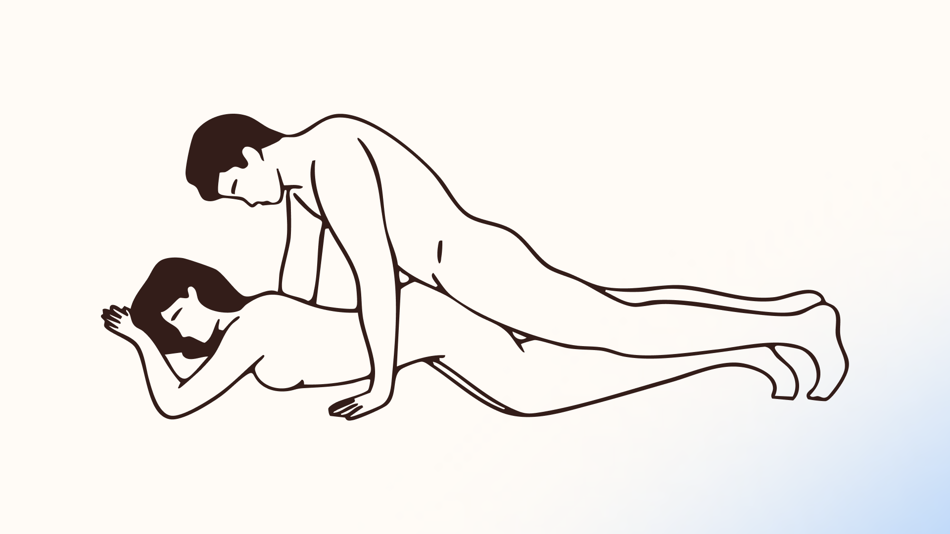 Line illustration of the flat rear-entry variant, with the woman lying on her stomach.