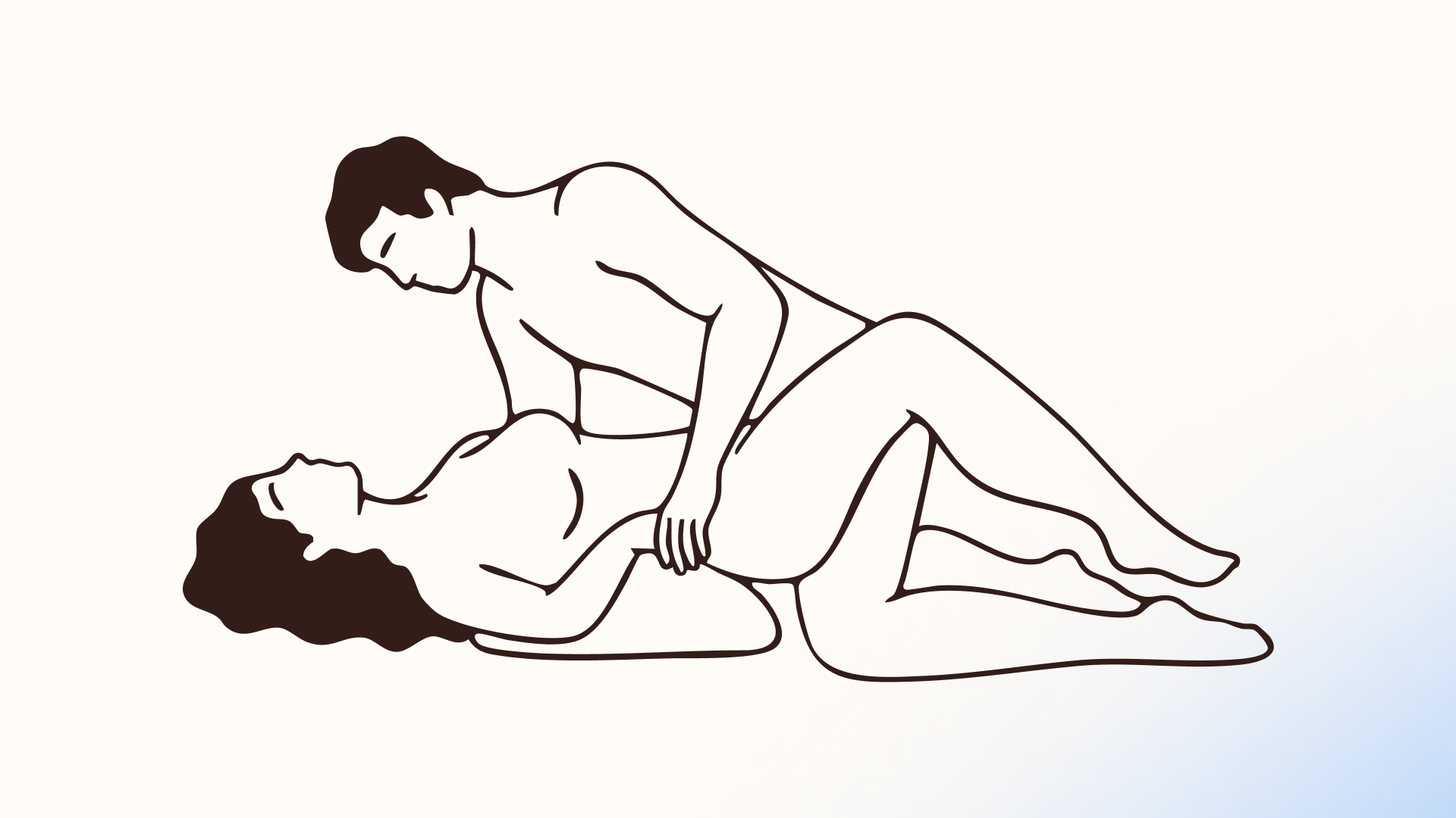 Line illustration of missionary position with a pillow under the woman's hips.
