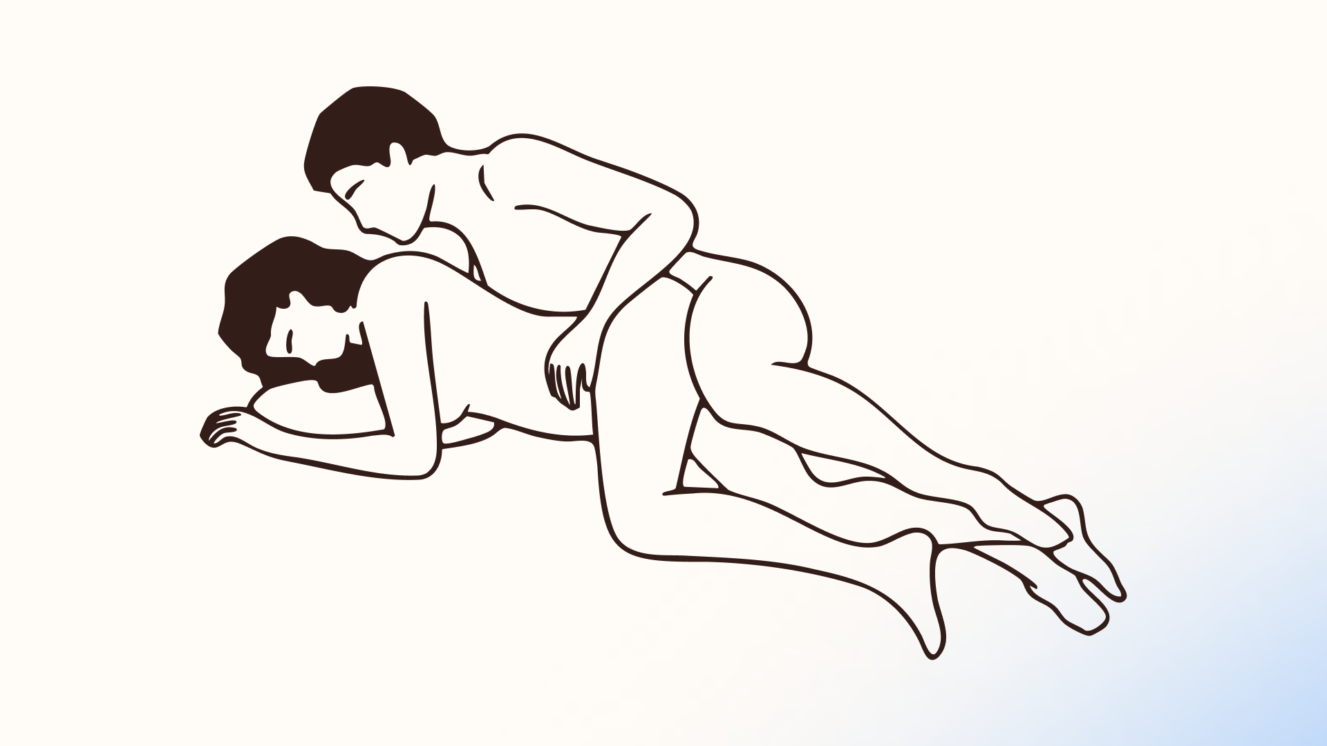Line illustration of two partners lying on their sides in the spooning position.