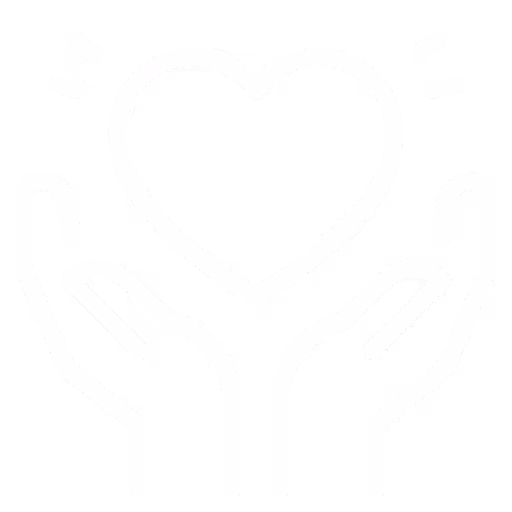 Two hands holding a heart with sparkles around it, symbolizing care and love.