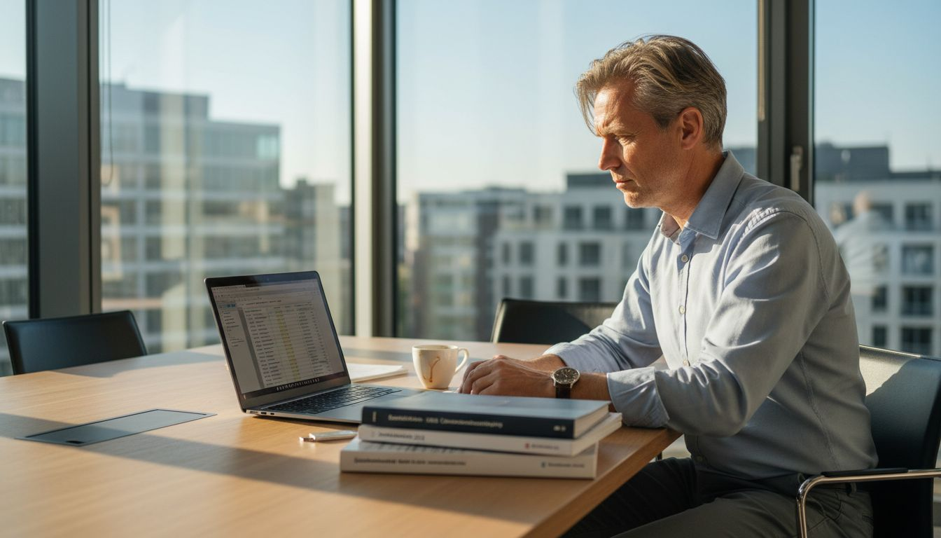 Ein Finanzmanager setzt in seinem Büro auf Bitcoin für die tägliche Arbeit.