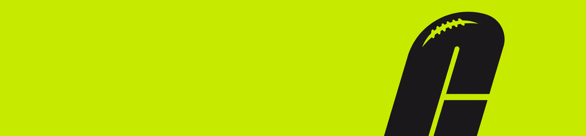 Black stylized letter C with a football stitching pattern on top, set against a bright lime green background.