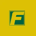 Green letter F inside a green square on a yellow background.