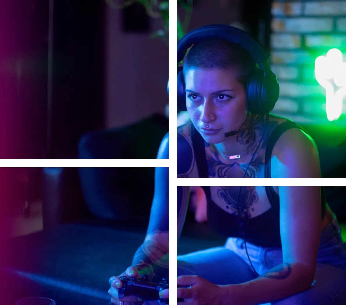 Audience at concert holding up phones to record a brightly lit stage with red and orange lighting.