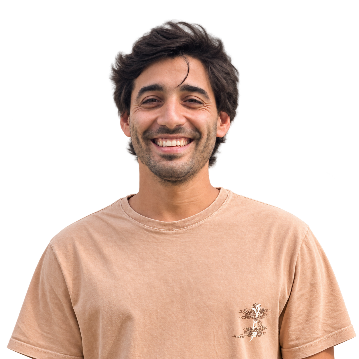Federico Favaro smiling in a beige T-shirt