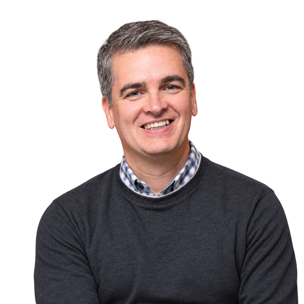 Jordi Parramon smiling in a blue sweater