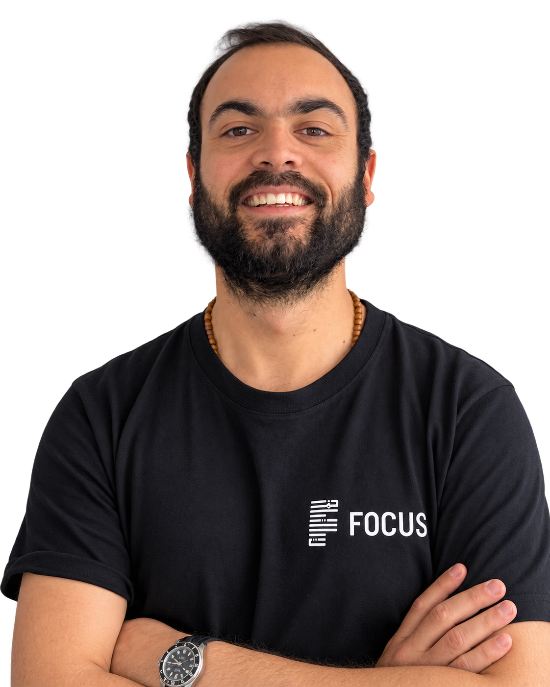 Martin Cavallo smiling with arms crossed, wearing a black Focus T-shirt.