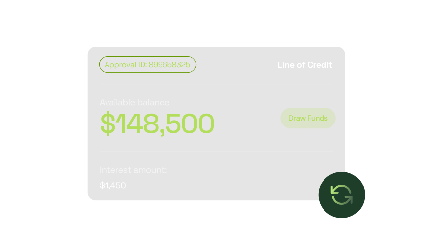 Line of credit dashboard with $148,500 available balance