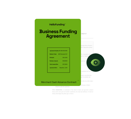 Business funding agreement document with merchant cash advance contract
