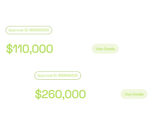 Two funding cards showing $110,000 line of credit and $260,000 working capital MCA