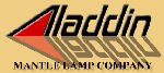 Aladdin Mantle Lamp Company logo with stylized font and red and black triangular design.