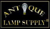 Logo with a light bulb and the text Antique Lamp Supply in gold on a black background.
