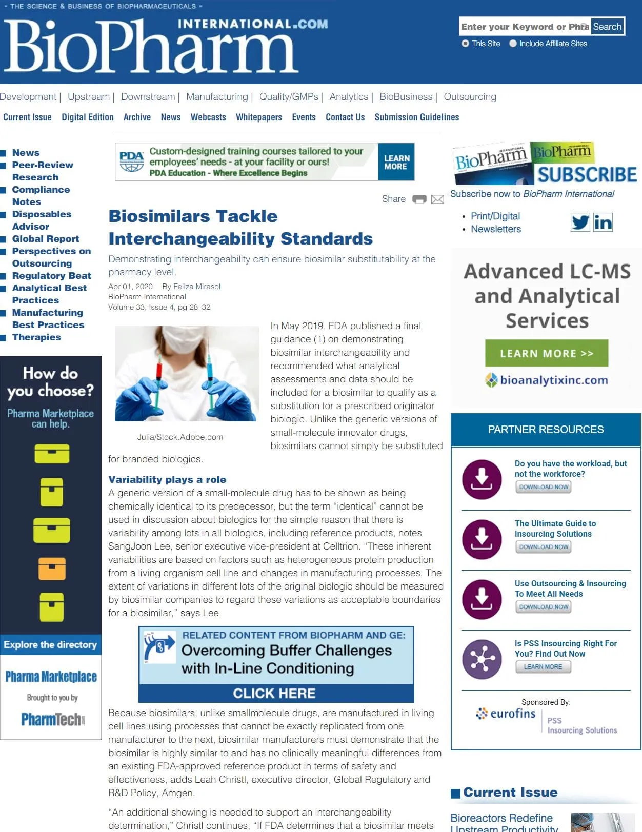 Biopharm International Feature: Biosimilar Interchangeability